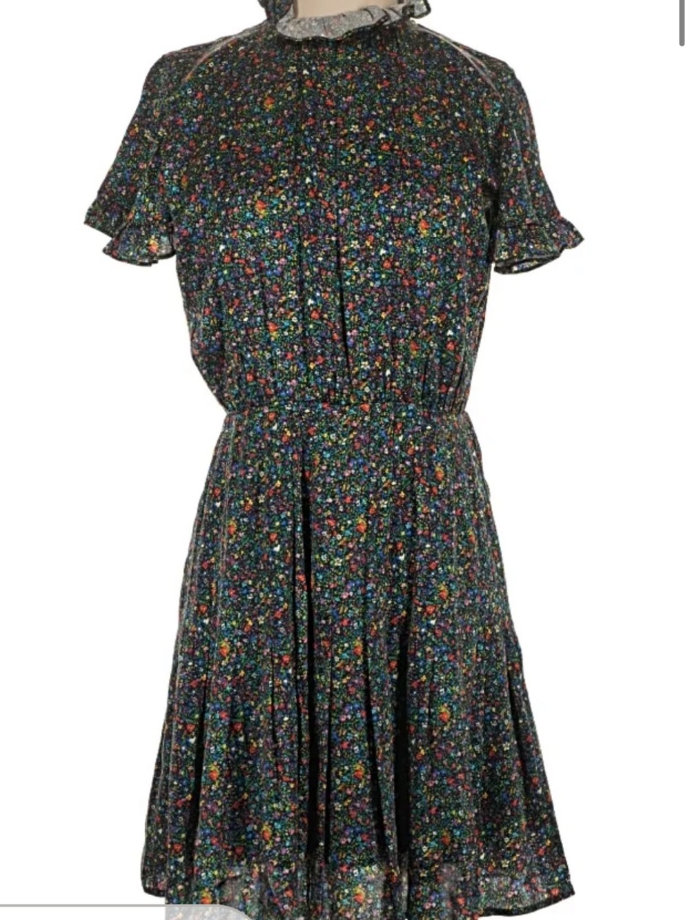 Cynthia Rowley Women's Black Floral Ruffle-Neck Dress
